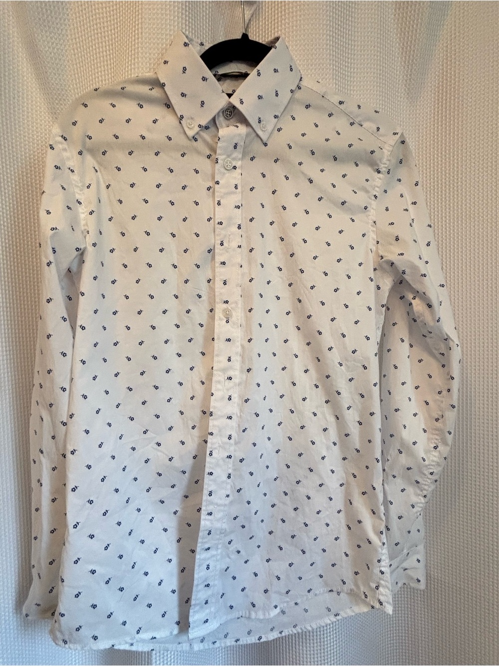 Ben Sherman White Button-Down Shirt with Blue Micro Floral Print SZ S